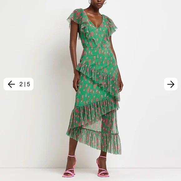 Dresses | River Island Green Floral Frill Swing Dress | Poshmark
